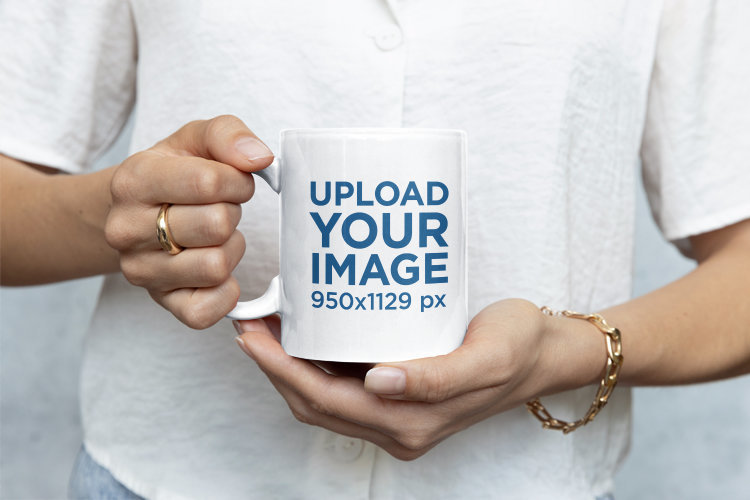 Closeup Mockup of a Woman Holding an 11 oz Coffee Mug 