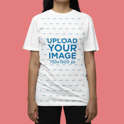Gildan T-Shirt Mockup of a Cropped-Face Woman Posing Against a Colorful Background