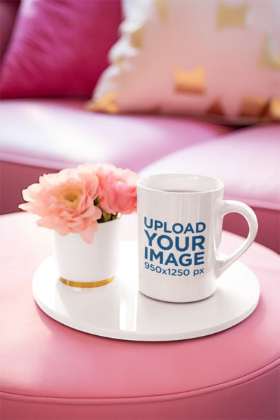 AI-Generated Mockup of a 15 oz Coffee Mug Placed in a Pink Setting Inspired by Barbie m35795