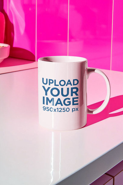 Barbie-Inspired Mockup Featuring a 15 oz-Sized Coffee Mug in a Pink Room m35796