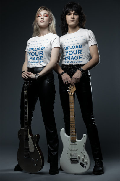 Bella Canvas T-Shirt Mockup of a Man and Woman With Glam Rock Looks