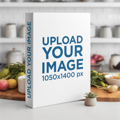 Cooking-Themed Mockup Featuring an AI-Generated Book Placed in a Kitchen m34896