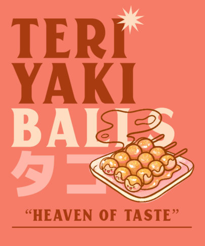 T-Shirt Design Creator Featuring Smiling Teriyaki Balls with a Kawaii Style 5714g