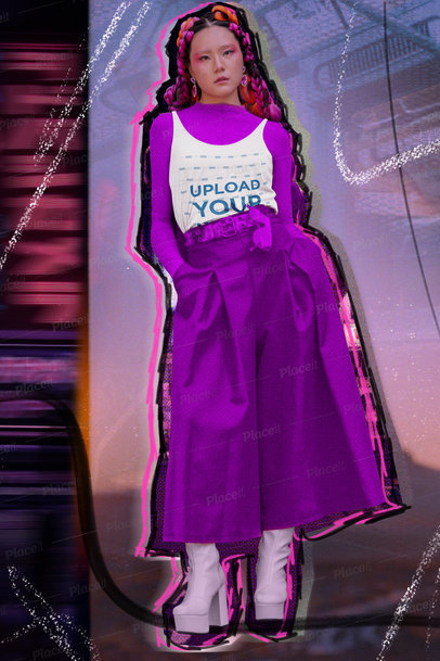 Tank Top Mockup Featuring a Woman With Colorful Braids and a Collage Aesthetic 5991-m33447