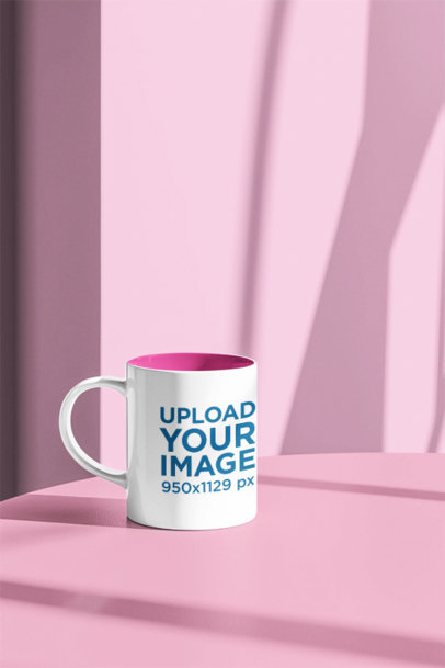 Barbie-Inspired Mockup of an 11 oz Coffee Mug Placed over a Pink Table m35900