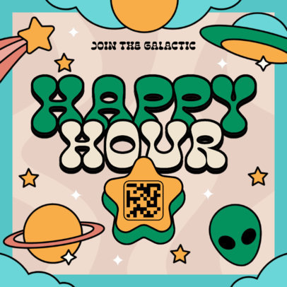 Retro Coaster Design Template Featuring Star Graphics with Aliens and Planets 5986h