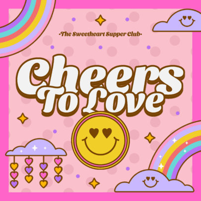 Coaster Design Maker with a Retro Aesthetic Featuring Sparkling Rainbows and a Smiling Face 5986i