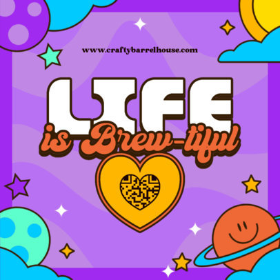 Coaster Design Creator Featuring a Heart-Shaped QR Code with Retro Illustrations 5986c