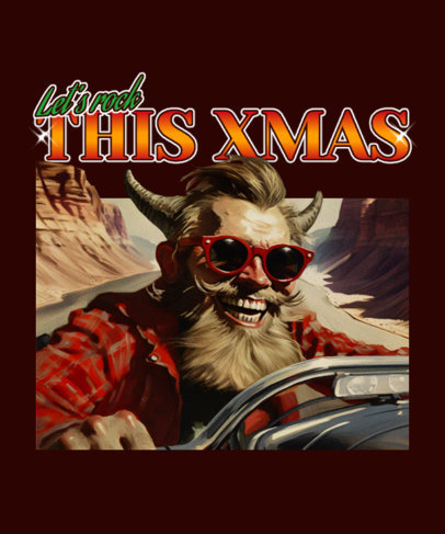 T-Shirt Design Template Featuring an Illustrated Santa Claus with Horns