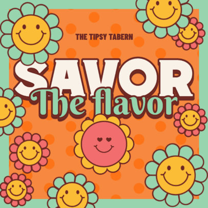 Coaster Design Maker Featuring Colorful Flowers with Smiling Faces and a Retro Aesthetic 5986m