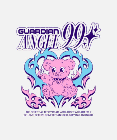 Back T-Shirt Design Maker Featuring a Teddy Bear Illustration with a Flaming Heart 6653