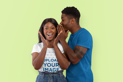 T-Shirt Mockup Featuring a Surprised Woman Listening to a Secret From His Partner m22174 r-el2