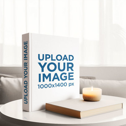 Spiritual-Themed Mockup of an AI-Generated Hardcover Book Placed on a Table m34909