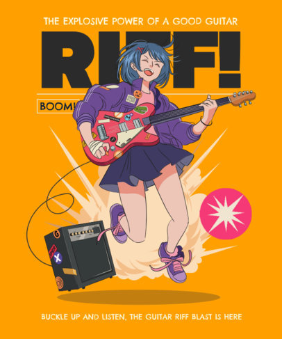 T-Shirt Design Maker Featuring an Illustrated Anime Guitarist