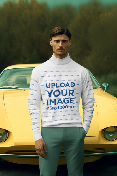Sweatshirt Mockup of an AI-Generated Man Posing With a Serious Look in a Futuristic Set