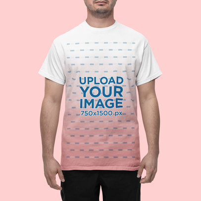 Mockup of a Man Wearing a Round-Neck Gildan T-Shirt in a Studio