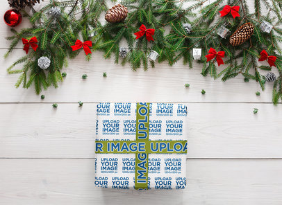 Christmas-Themed Mockup of a Gift Covered in Wrapping Paper