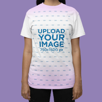 Crewneck Gildan Tee Mockup of a Woman Standing in a Studio with a Removable Background