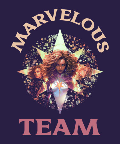 T-Shirt Design Template Featuring Superheroine Illustrations Inspired by The Marvels 5798h-6005