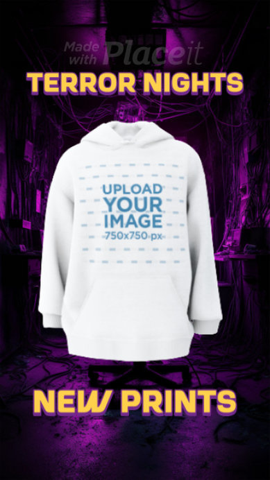 Horror-Themed Video of a 3D Pullover Hoodie with Five Nights at Freddy's-inspired Graphics