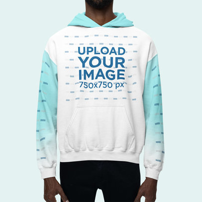Mockup of a Man Wearing a Gildan Hoodie with a Degraded Color and Customizable Sleeves m36363