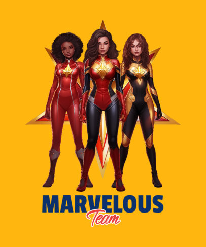 T-Shirt Design Creator Featuring Three Heroine Graphics Inspired by The Marvels