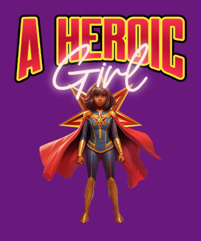 T-Shirt Design Template Featuring a Superhero Girl Inspired by The Marvels