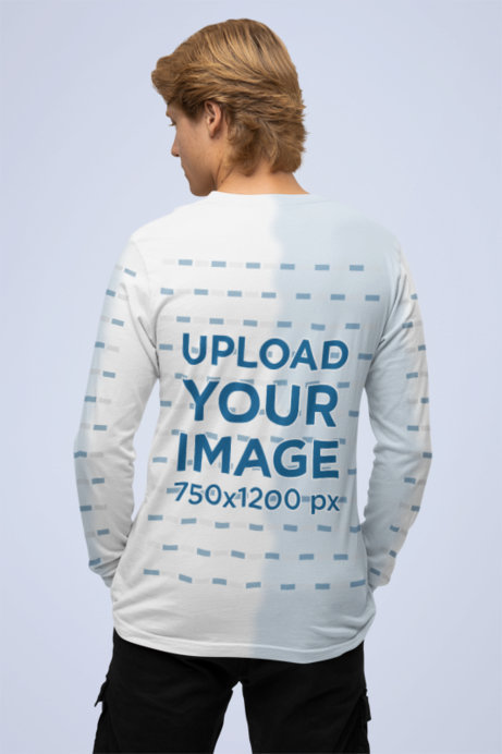 Back-View Mockup of a Man Wearing a Bella Canvas T-Shirt with Long Customizable Sleeves