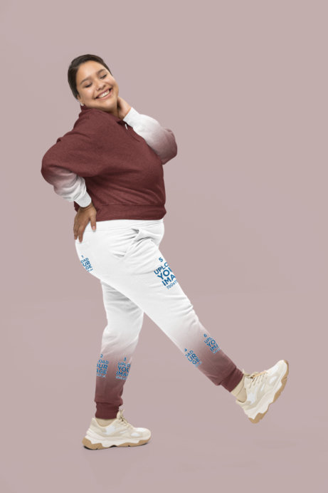 Degraded Mockup of a Happy Woman Wearing Sweatpants in a Studio