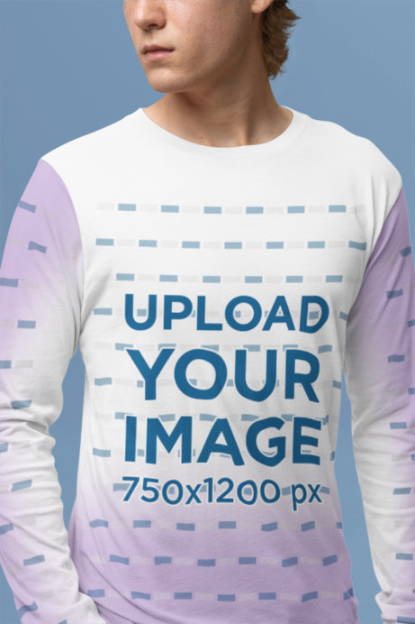 Mockup of a Man Wearing a Bella Canvas Tee with Long Customizable Sleeves