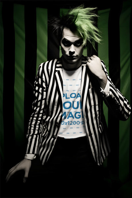 T-Shirt Mockup Featuring an AI-Generated Man Inspired by Beetlejuice
