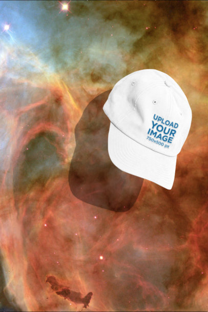 Mockup of an Embroidered Dad Hat Falling into a Customizable Surface