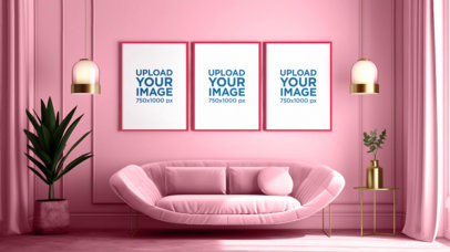 AI-Generated Mockup of Three Art Prints Hanging in an Art Decó-Inspired Room