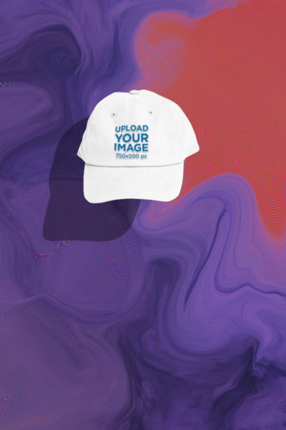 Mockup of a Dad Hat Floating Against a Colorful Background