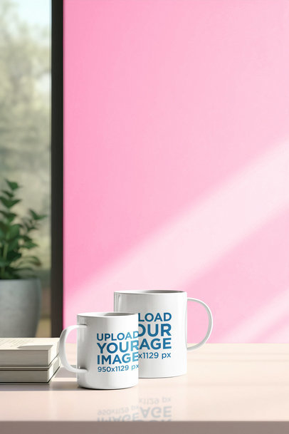 Barbie-Inspired Mockup of Two Different-Sized Coffee Mugs Generated by AI m35901