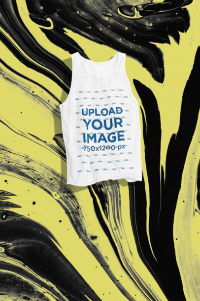 Mockup of a Scoop Neck Bella Canvas Tank Top Floating over a Surface