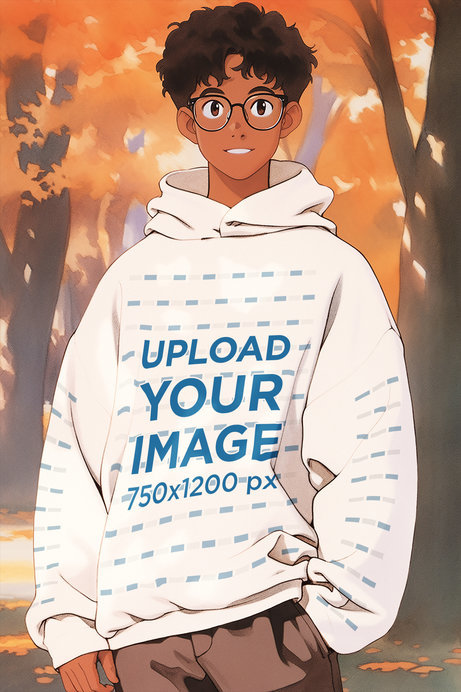 Anime-Themed Mockup Featuring a Man Wearing a Pullover Hoodie