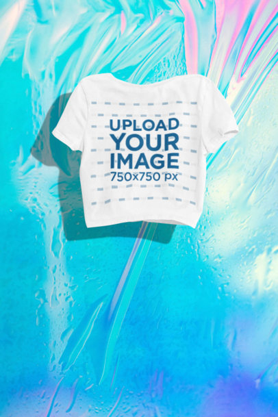 Simple Mockup Featuring a Bella Canvas Crop Top Floating over a Colorful Surface