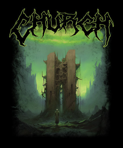 T-Shirt Design Generator Featuring an AI-Created Horror Illustration with a Spooky Font