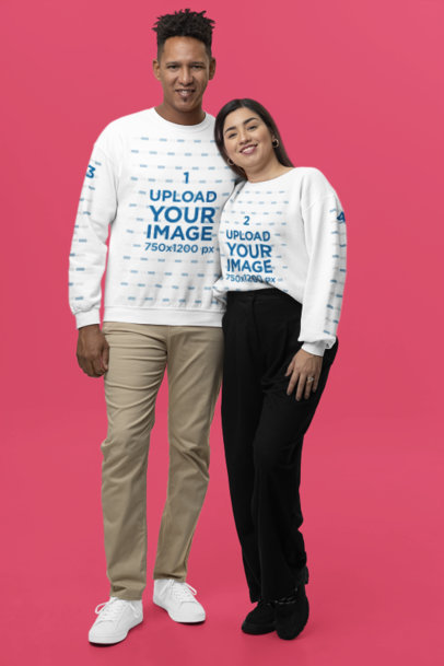 Gildan Sweatshirt Mockup of a Happy Couple Posing Together in a Studio