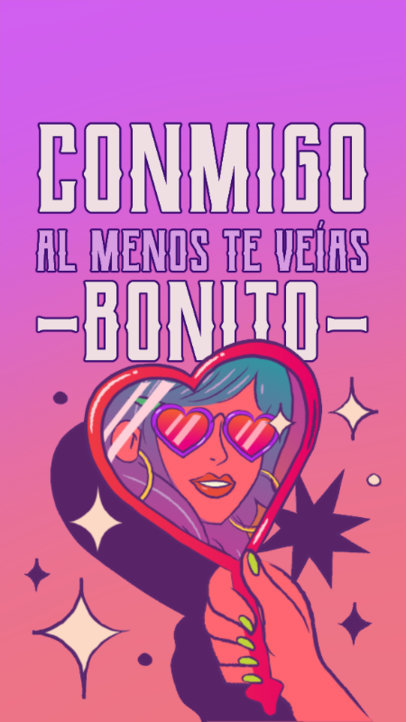 Instagram Story Generator with an Illustrated Heart-Shaped Mirror and a Reggaeton Song Quote 6015c