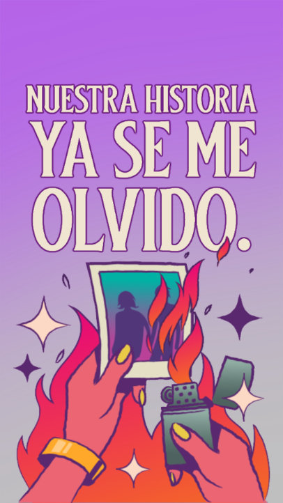 Instagram Story Generator with a Burning Photograph Illustration and a Sad Spanish Song Lyric 6015g