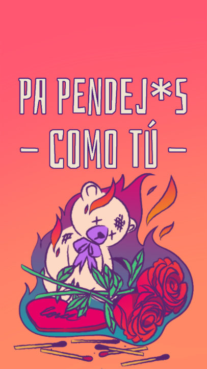 Instagram Story Template with a Burning Teddy Bear Illustration and a Sad Spanish Song Quote 6015j
