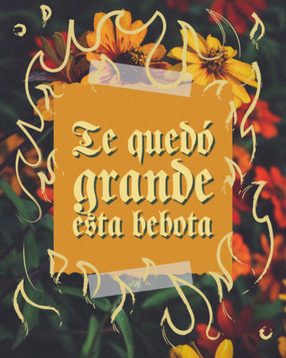 Instagram Post Template Featuring Flame Doodles with a Regional Mexicano-Genre Song Lyric