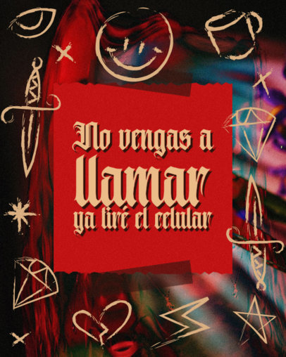 Instagram Post Generator Featuring Illustrated Daggers and Diamonds with a Spanish Song Lyric