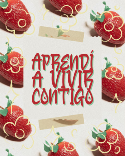 Instagram Post Template Featuring Strawberry Illustrations with a Spanish Song Lyric