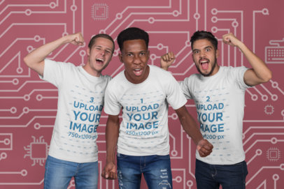 T-Shirt Mockup Featuring an Esports Team Celebrating a Victory