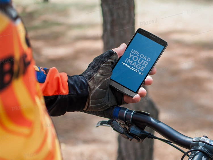 Android Mockup Featuring a Cyclist Outdoors