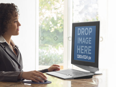 Desktop PC Mockup Template of Businesswoman at the Office
