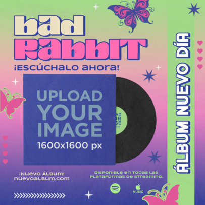 Vinyl Mockup Featuring Butterfly Graphics and a Promotional Ad 6033